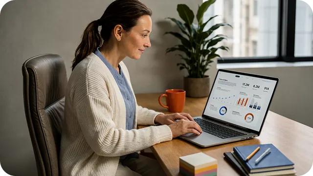 Kadın laptop başında çalışıyor